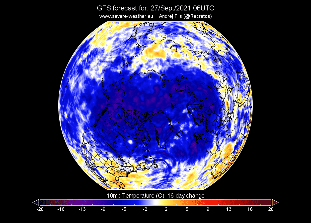 polar vortex 16 day stratospheric temperature change