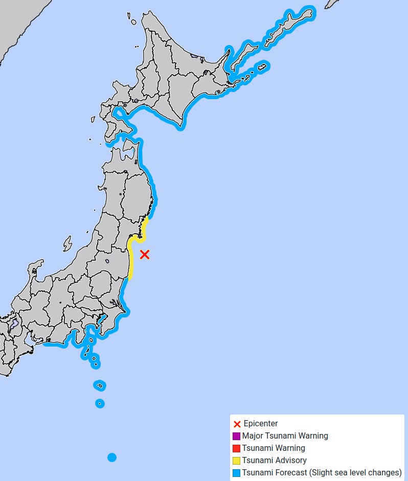 japan earthquake march 16 2022 jma tsunami advisories forecast